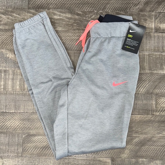 Nike Gray Track Pants with Drawstring Waistband and Tapered Legs - Picture 1 of 6